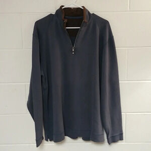 TOMMY BAHAMA 1/4 ZIP DENIM BLUE/BROWN 100% PIMA COTTON PULL-OVER SHIRT